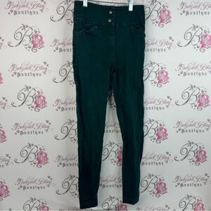 Melow pants dark deep green gold buttons High-Waisted Green Skinny Pants